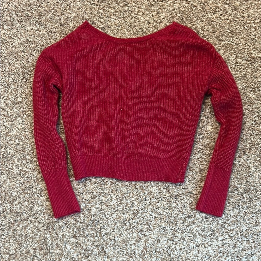 Express Red Crew Neck Sweater with Ribbed Texture